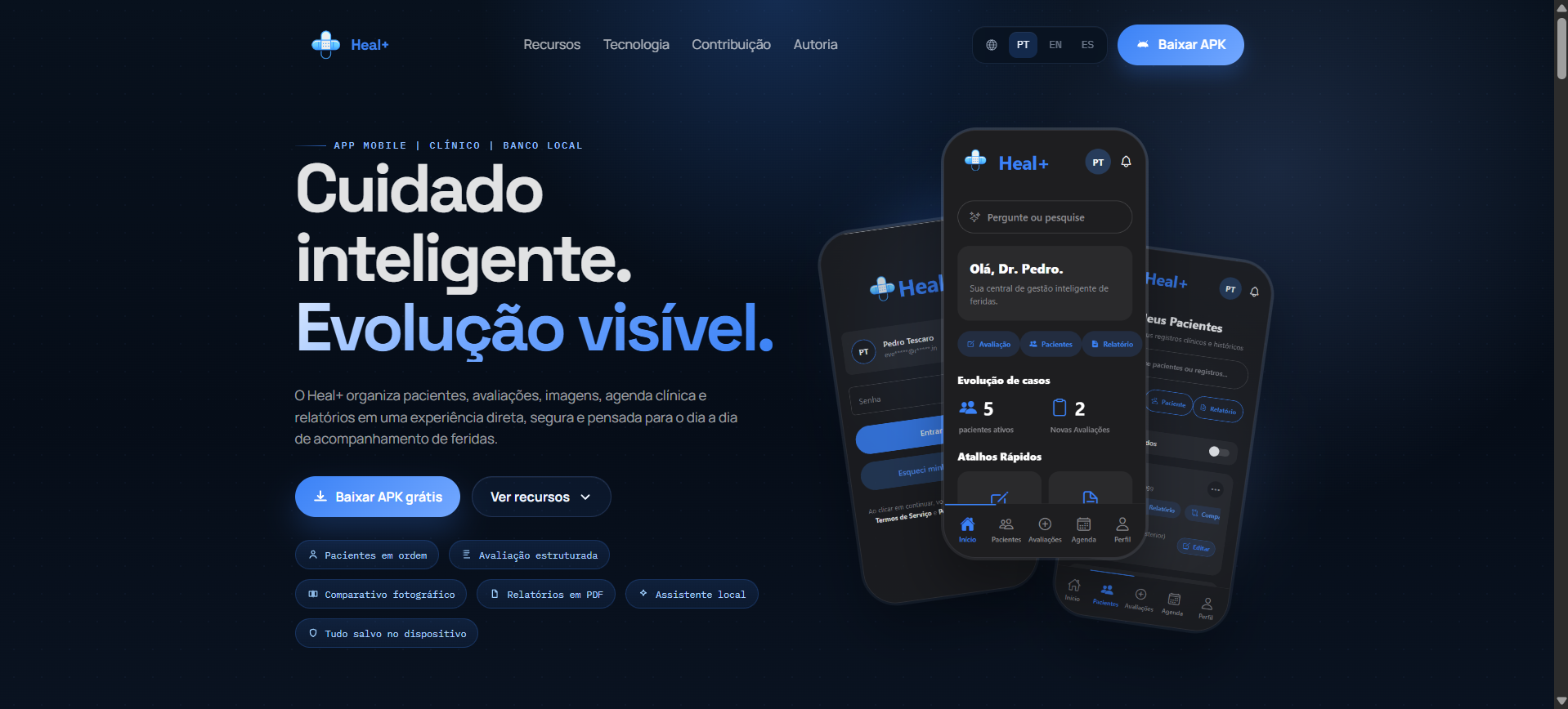 Landing page do aplicativo Heal+